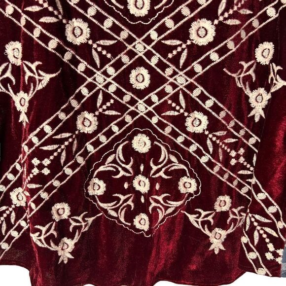 Indigo Thread Co maroon plaid flannel with velvet embroidered back detail S - Picture 6 of 8